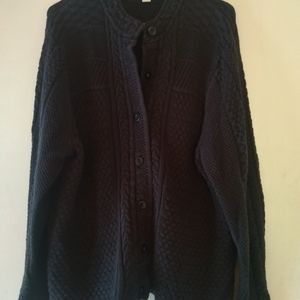 L.L. Bean Women's Plus Sz 2X Black 100% Cotton Heavy Cable Knit Cardigan Sweater
